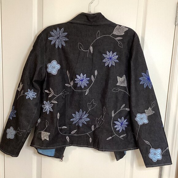 Women's Embroidered Beaded Black Jacket Front Zip Fully lined Western Cowgirl - Picture 5 of 7